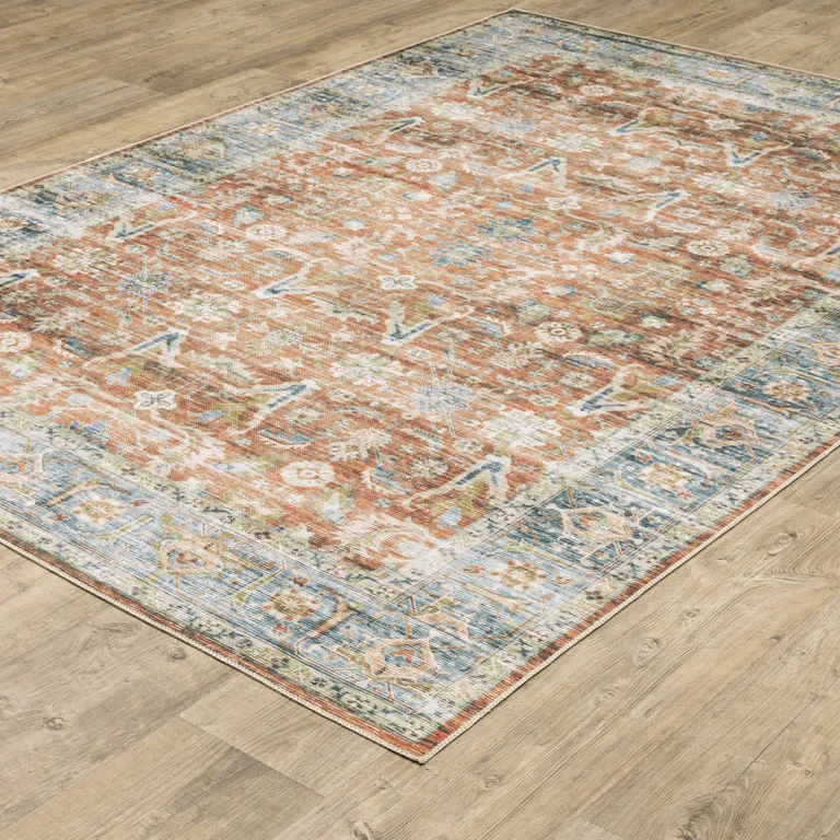 Rust Blue Ivory And Gold Oriental Printed Stain Resistant Non Skid Runner Rug Photo 5