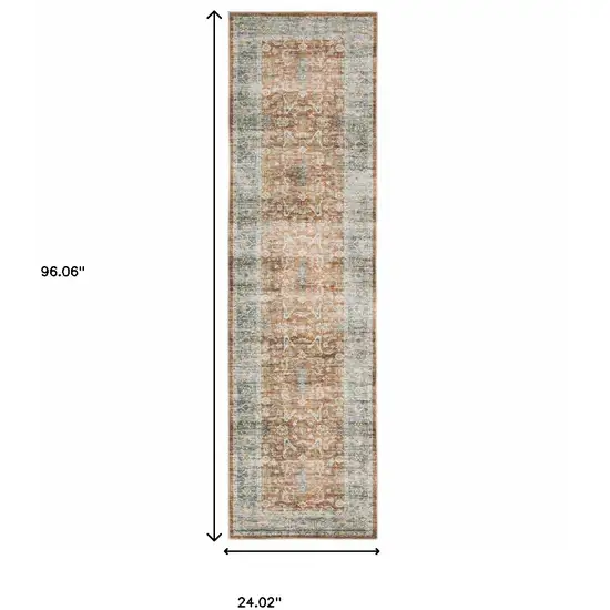 Rust Blue Ivory And Gold Oriental Printed Stain Resistant Non Skid Runner Rug Photo 9