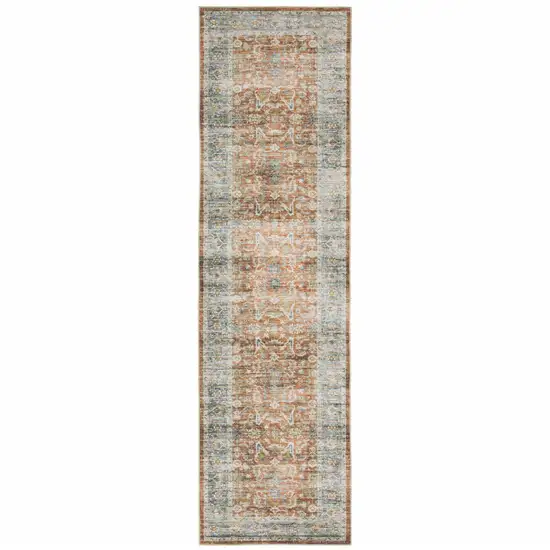 Rust Blue Ivory And Gold Oriental Printed Stain Resistant Non Skid Runner Rug Photo 2