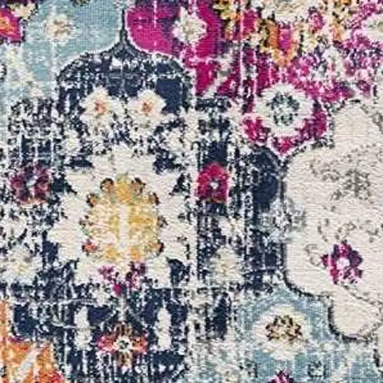 Blue and Ivory Floral Runner Rug Photo 4