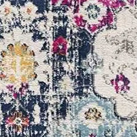 Blue and Ivory Floral Runner Rug Photo 4