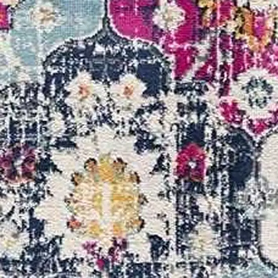 Blue and Ivory Floral Runner Rug Photo 3