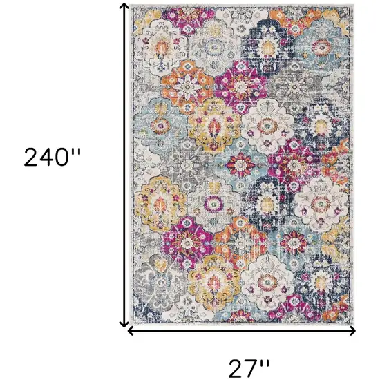 Blue and Ivory Floral Runner Rug Photo 3