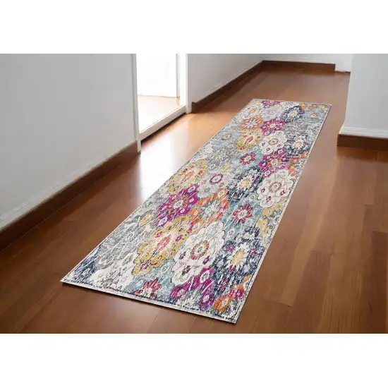 8' Rust Floral Dhurrie Runner Rug Photo 1