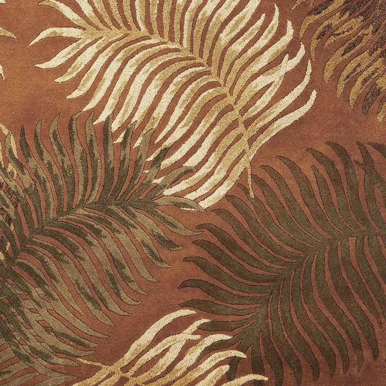 Rust Fern Leaves Wool Area Rug Photo 5