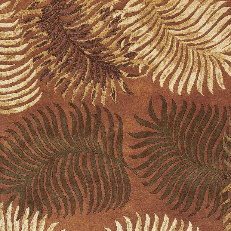 Rust Fern Leaves Wool Area Rug Photo 4