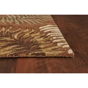 Photo of Rust Fern Leaves Wool Area Rug