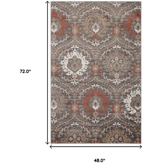 Rust Floral Stain Resistant Area Rug Photo 7