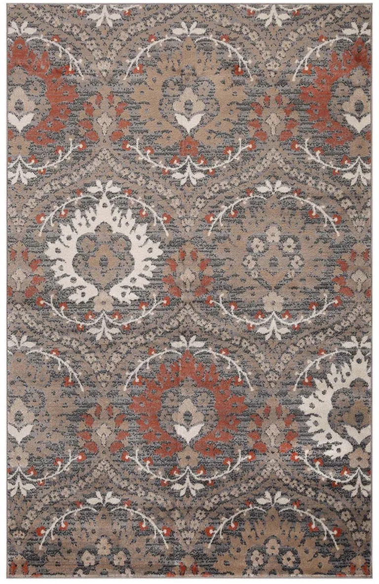 Rust Floral Stain Resistant Area Rug Photo 1