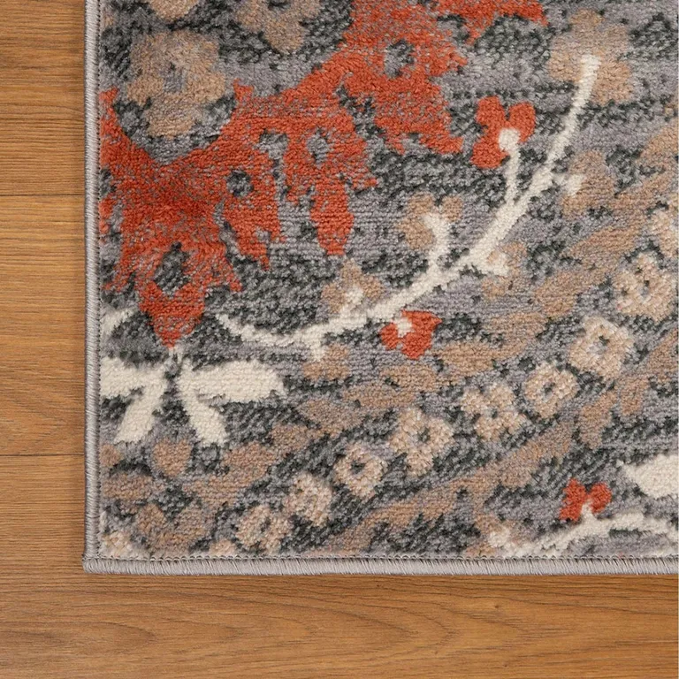 Rust Floral Stain Resistant Area Rug Photo 4