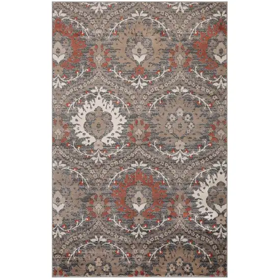 Rust Floral Stain Resistant Area Rug Photo 1