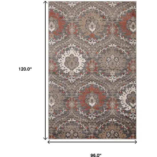 Rust Floral Stain Resistant Area Rug Photo 7