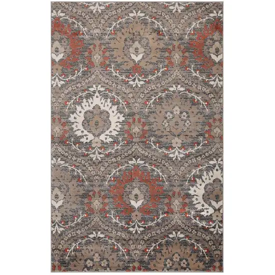 Rust Floral Stain Resistant Area Rug Photo 1