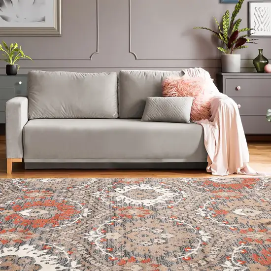 Rust Floral Stain Resistant Area Rug Photo 5