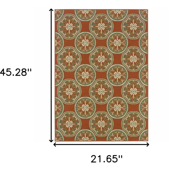 Rust Floral Stain Resistant Indoor Outdoor Area Rug Photo 5