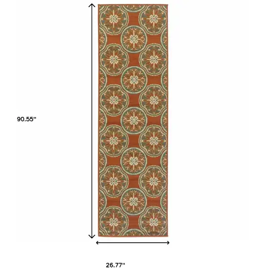 Brown and Ivory Floral Stain Resistant Indoor Outdoor Area Rug Photo 6