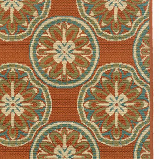 Brown and Ivory Floral Stain Resistant Indoor Outdoor Area Rug Photo 3