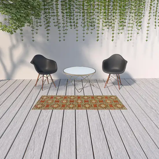 Rust Floral Stain Resistant Indoor Outdoor Area Rug Photo 2