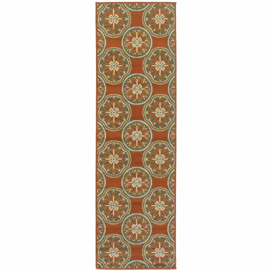 Rust Floral Stain Resistant Indoor Outdoor Area Rug Photo 1