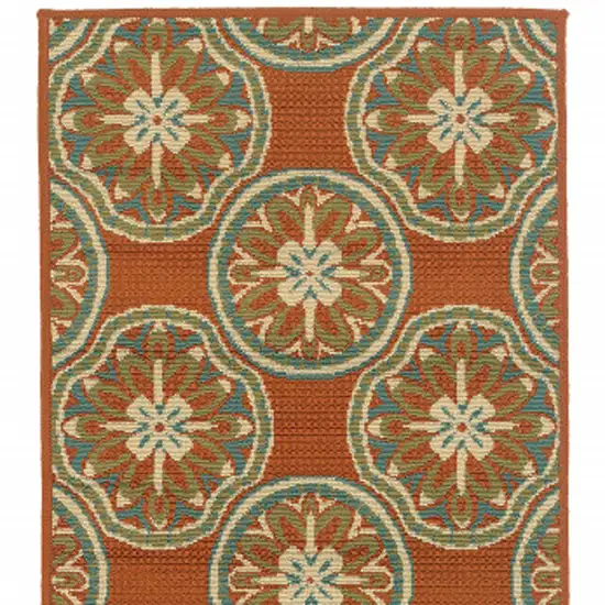 Brown and Ivory Floral Stain Resistant Indoor Outdoor Area Rug Photo 4