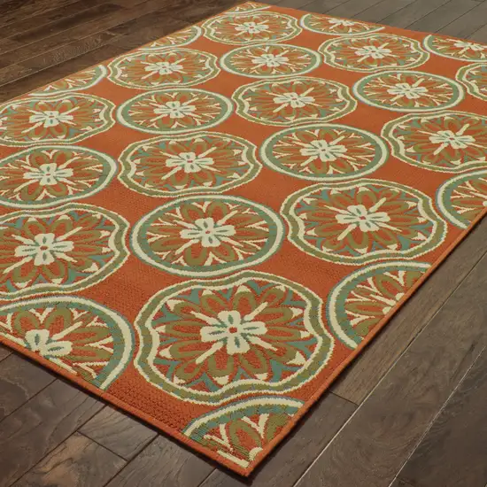 Rust Floral Stain Resistant Indoor Outdoor Area Rug Photo 4