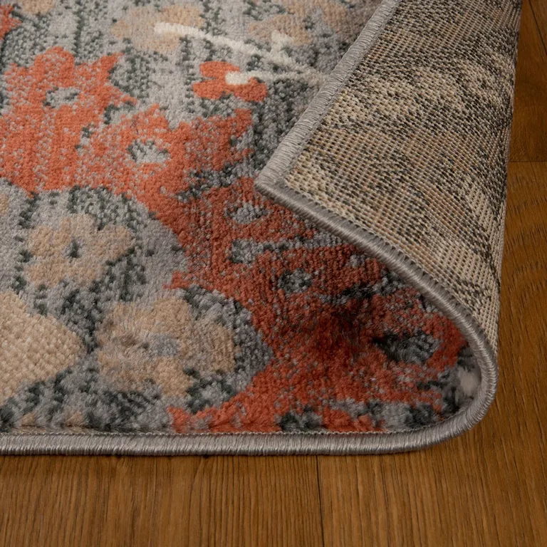 Rust Floral Stain Resistant Runner Rug Photo 3