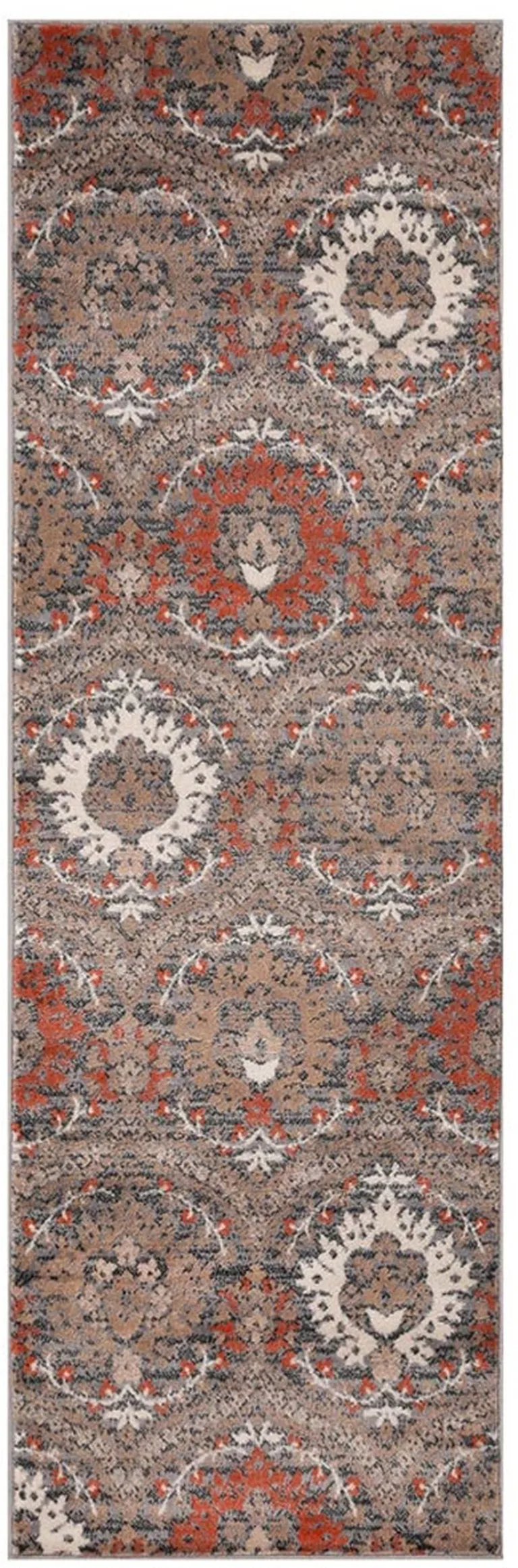 Rust Floral Stain Resistant Runner Rug Photo 1