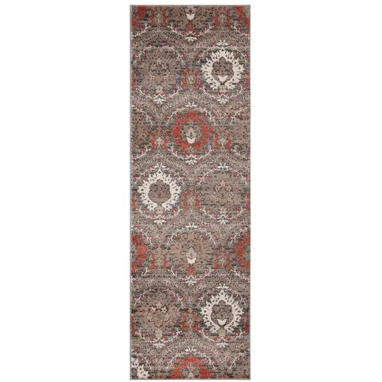 Rust Floral Stain Resistant Runner Rug Photo 1