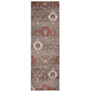 Photo of Rust Floral Stain Resistant Runner Rug