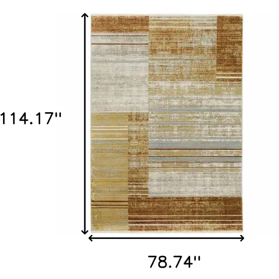 6' X 9' Rust Gold Blue Grey Ivory And Tan Geometric Power Loom Stain Resistant Area Rug With Fringe Photo 3