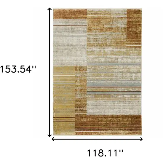 Rust Gold Blue Grey Ivory And Tan Geometric Power Loom Stain Resistant Area Rug With Fringe Photo 3