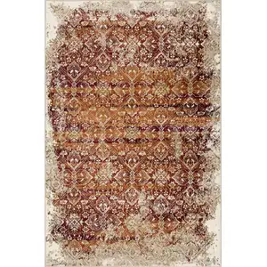 Photo of Rust Ivory Distressed Diamonds Area Rug