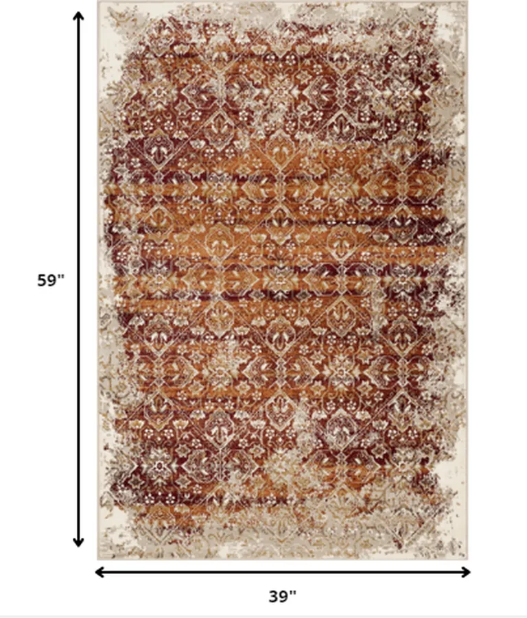 Rust Ivory Distressed Diamonds Area Rug Photo 4