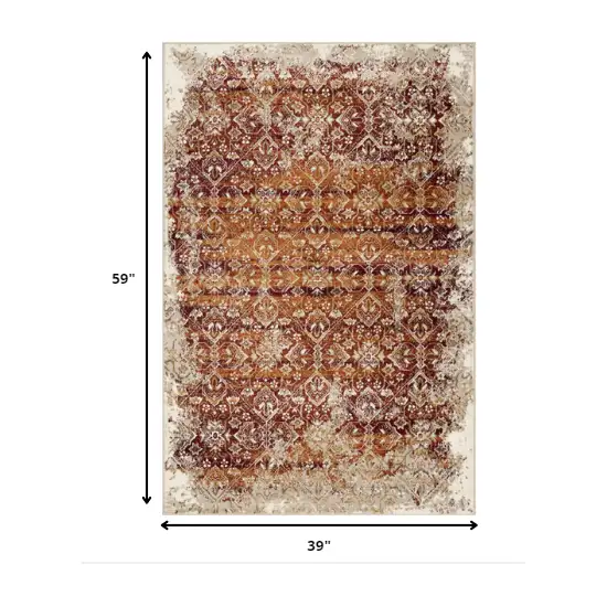 Rust Ivory Distressed Diamonds Area Rug Photo 4