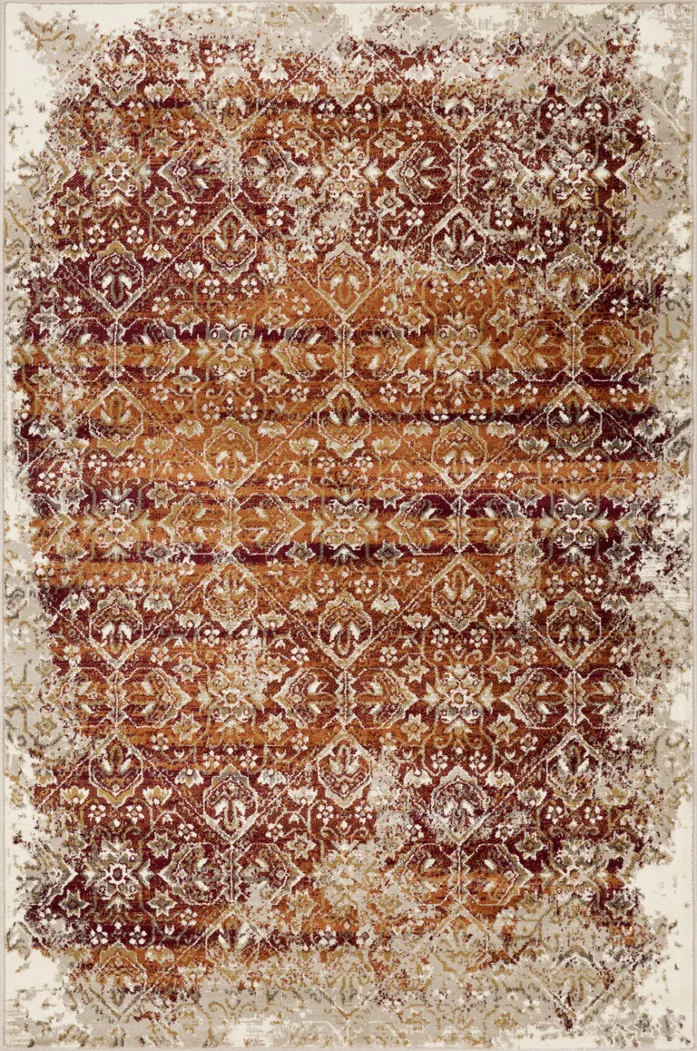 Rust Ivory Distressed Diamonds Area Rug Photo 1