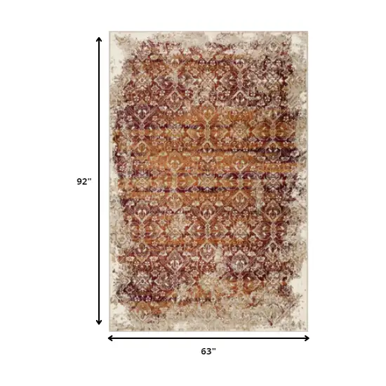 Rust Ivory Distressed Diamonds Area Rug Photo 4