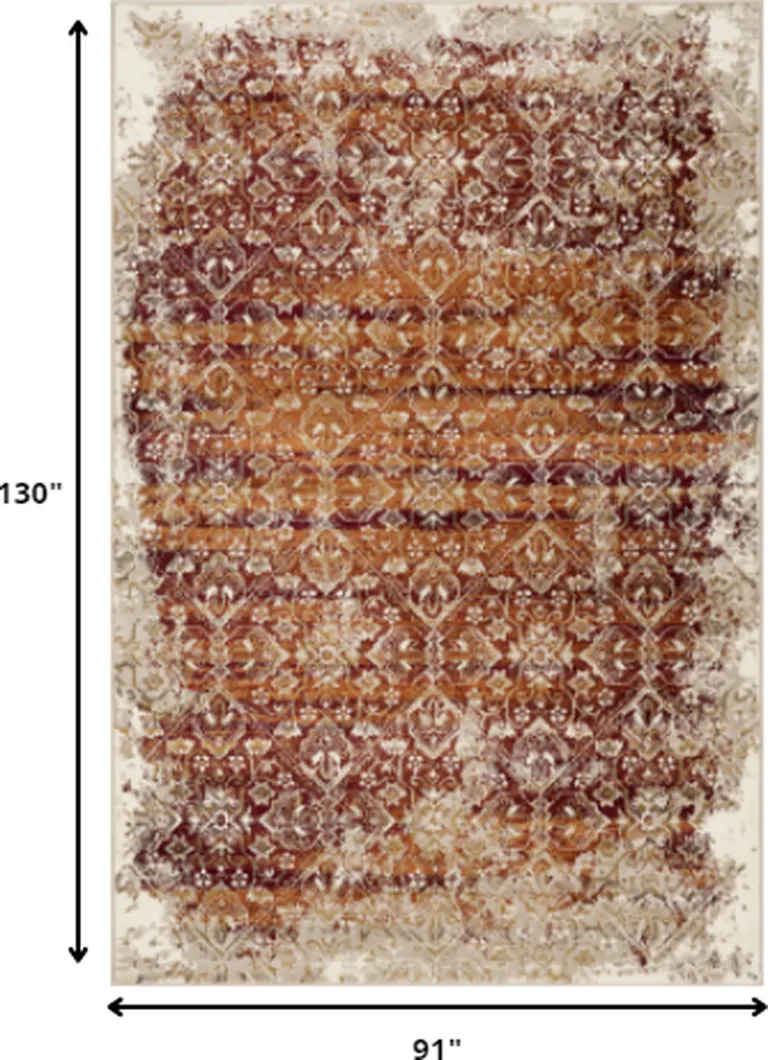 Rust Ivory Distressed Diamonds Area Rug Photo 4