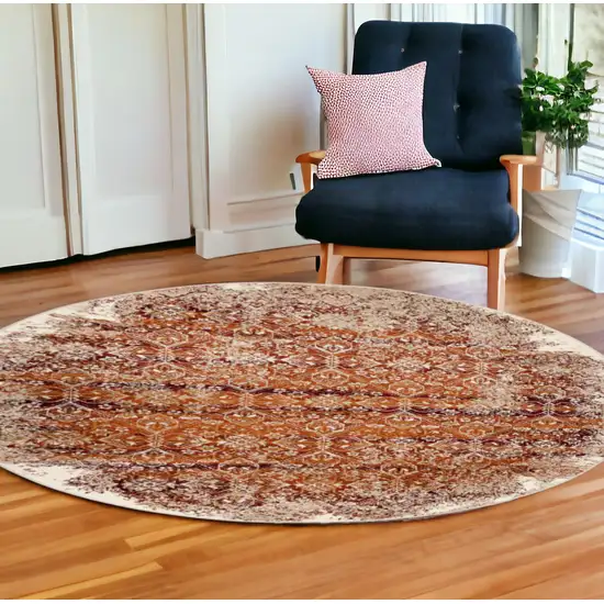 8' Rust Round Oriental Dhurrie Area Rug Photo 1