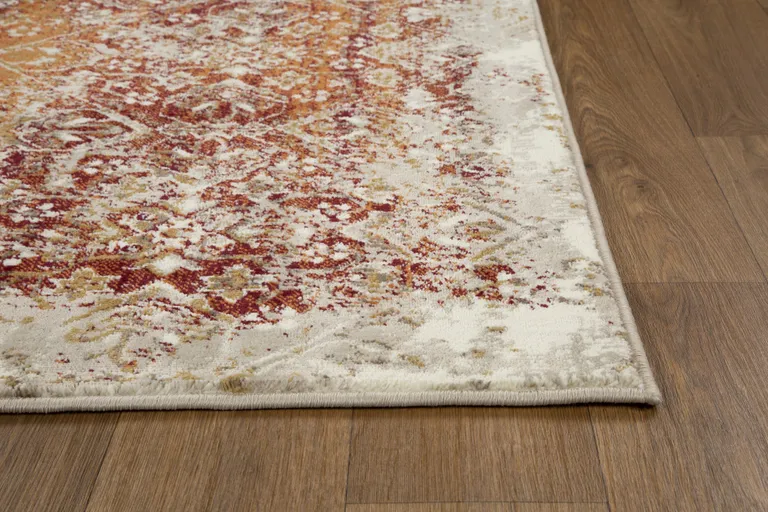 Rust Ivory Distressed Diamonds Runner Rug Photo 5