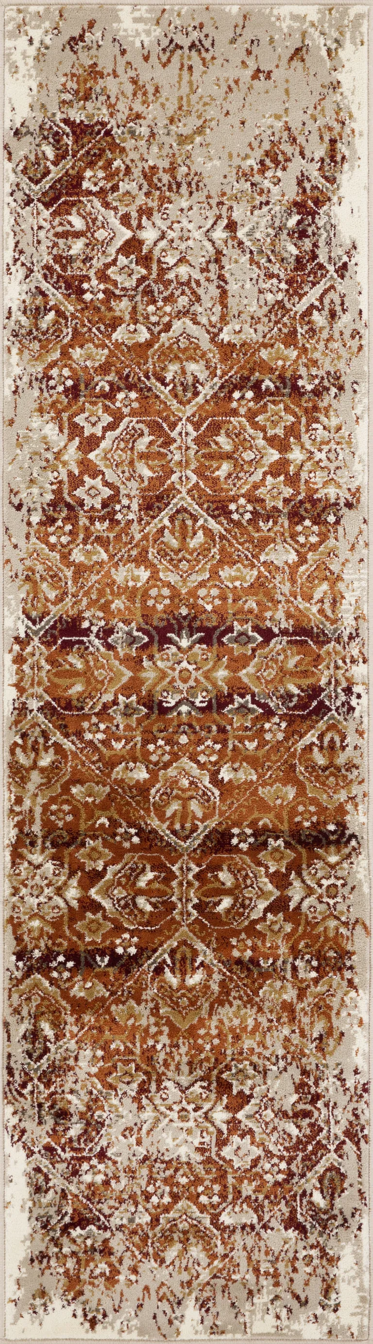 Rust Ivory Distressed Diamonds Runner Rug Photo 1