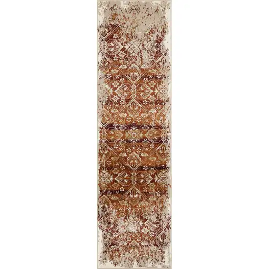 Rust Ivory Distressed Diamonds Runner Rug Photo 1