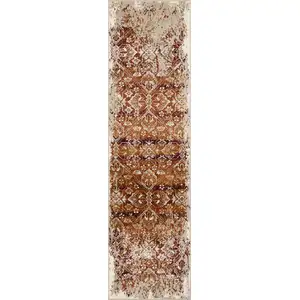 Photo of Rust Ivory Distressed Diamonds Runner Rug