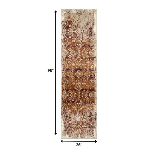 Rust Ivory Distressed Diamonds Runner Rug Photo 3