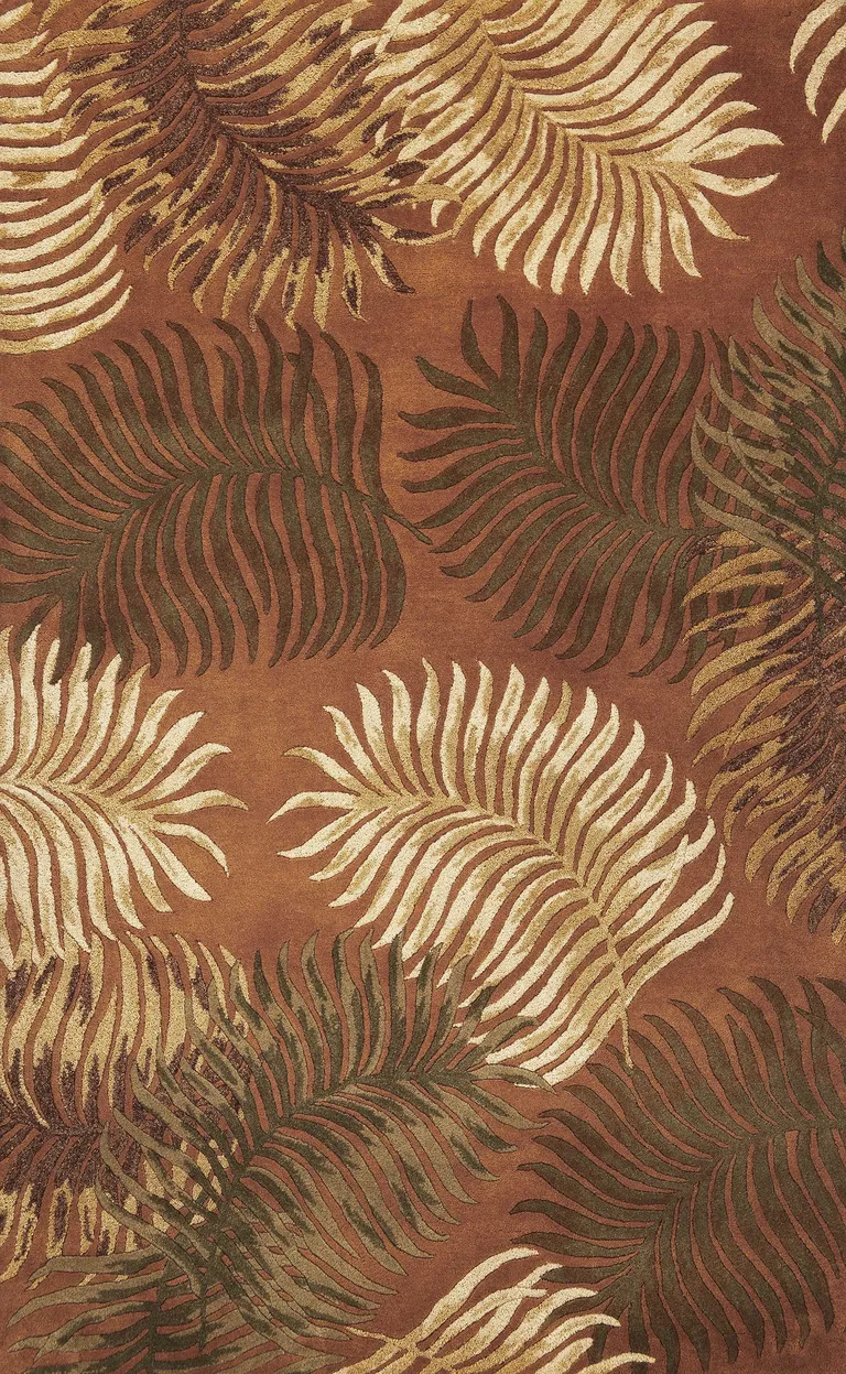 Rust Orange Hand Tufted Tropical Leaves Indoor Area Rug Photo 1