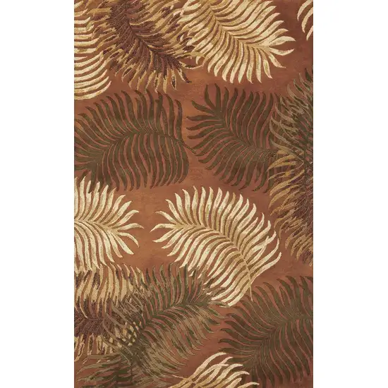 Rust Orange Hand Tufted Tropical Leaves Indoor Area Rug Photo 1