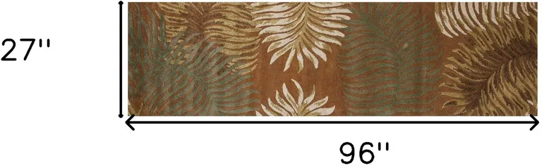 Rust Orange Hand Tufted Tropical Leaves Indoor Runner Rug Photo 5