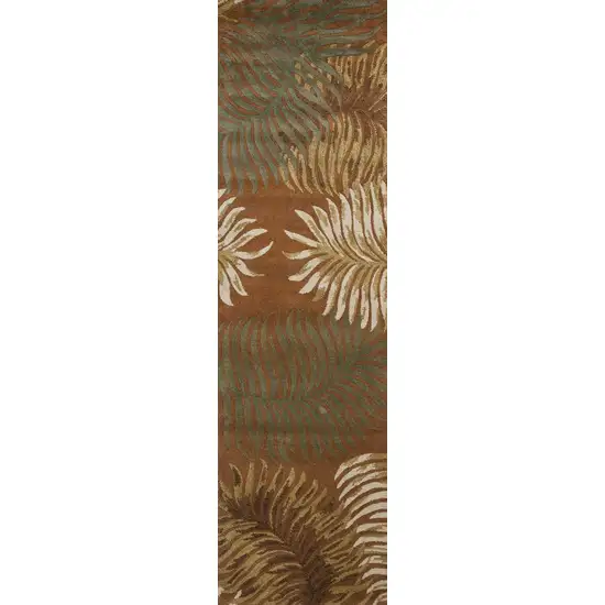 Rust Orange Hand Tufted Tropical Leaves Indoor Runner Rug Photo 1