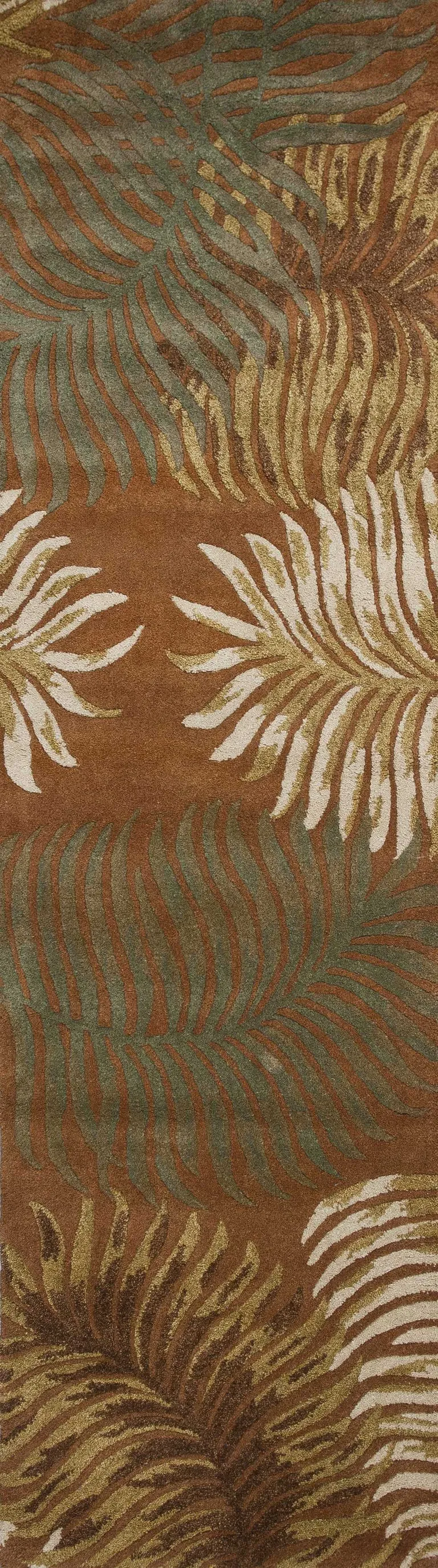 Rust Orange Hand Tufted Tropical Leaves Indoor Runner Rug Photo 1