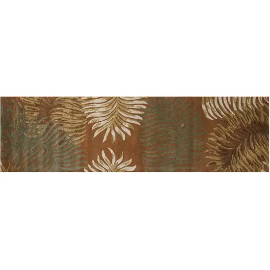 Rust Orange Hand Tufted Tropical Leaves Indoor Runner Rug Photo 2