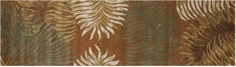 Rust Orange Hand Tufted Tropical Leaves Indoor Runner Rug Photo 2